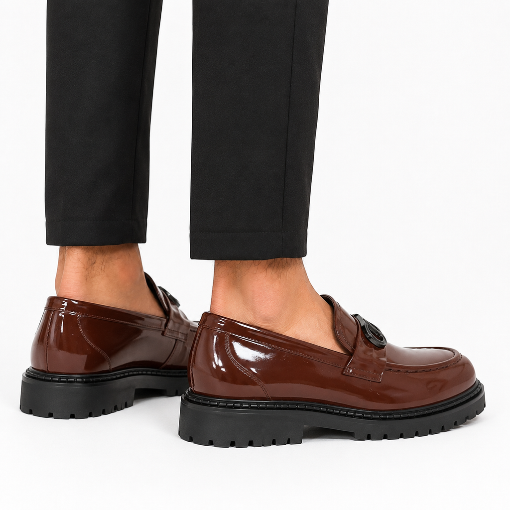 Kişi üçün Qəhvəyi Laklı Loafer Ayaqqabı