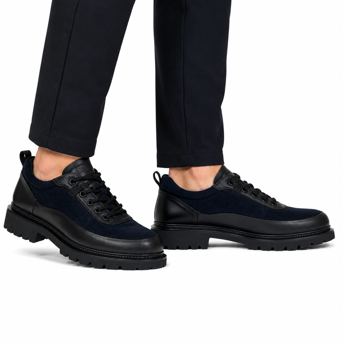Kişi Premium Casual Ayaqqabı – Lacivərd Süet və Qara Dəri Detallı