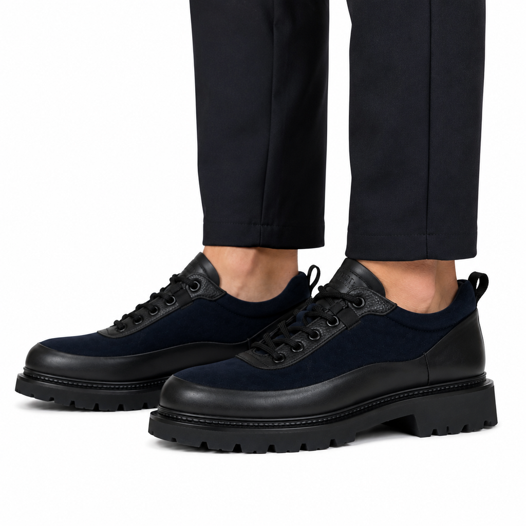 Kişi Premium Casual Ayaqqabı – Lacivərd Süet və Qara Dəri Detallı