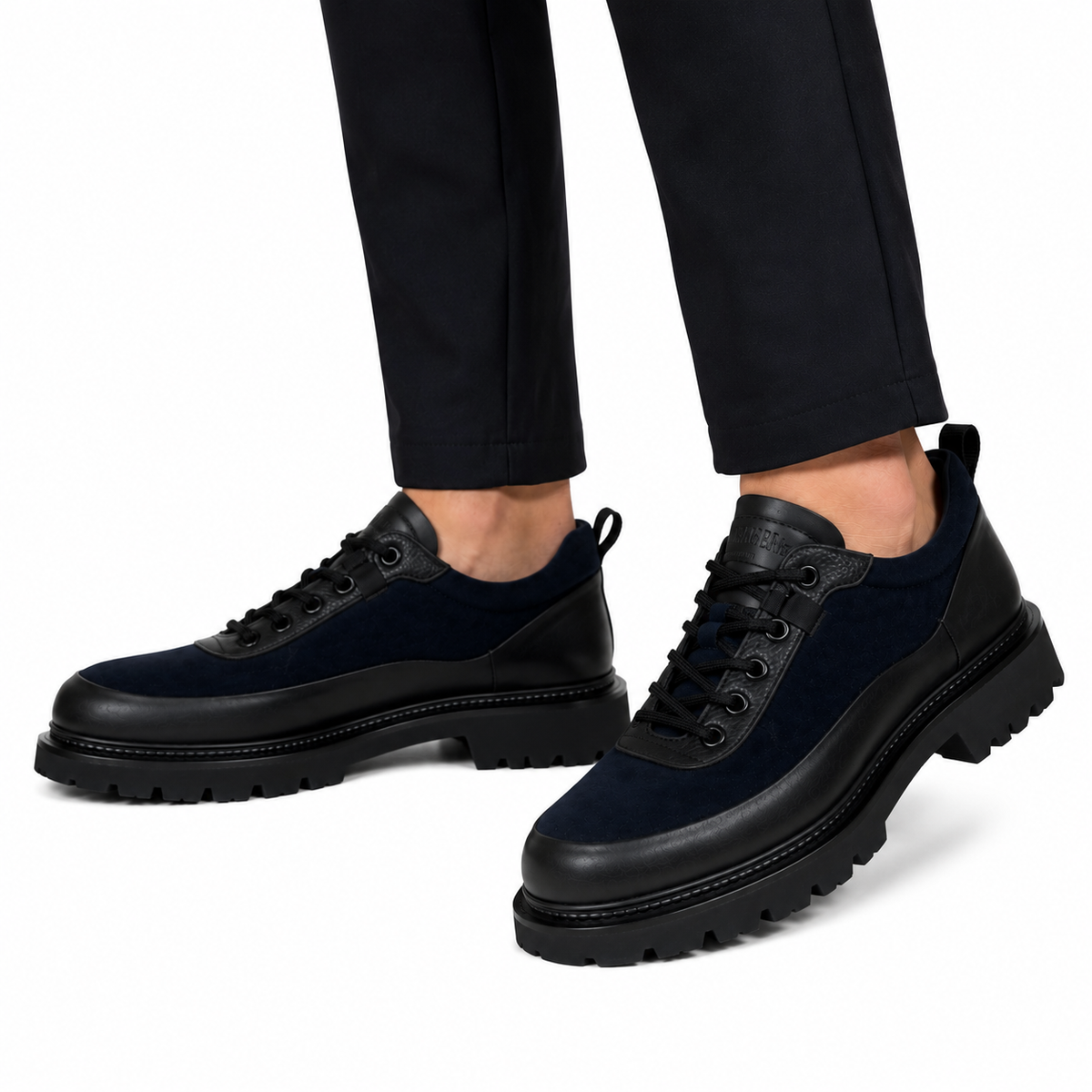 Kişi Premium Casual Ayaqqabı – Lacivərd Süet və Qara Dəri Detallı