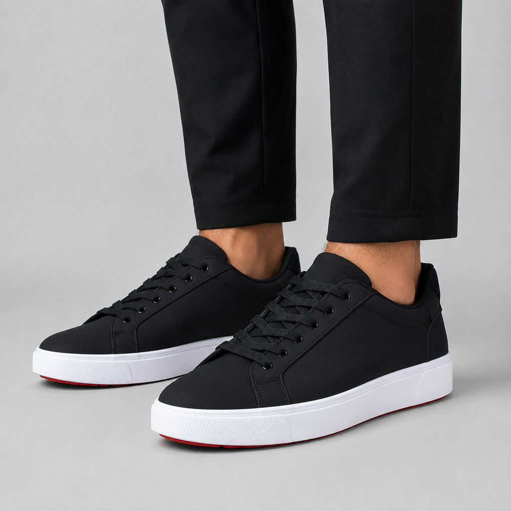 Kişi üçün qara ağ altlıqlı gündəlik sneaker ayaqqabı