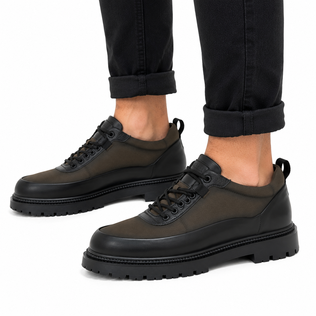 Kişi Casual Ayaqqabısı – Qara Detallı Qəhvəyi Dəri Görünümlü Qalın Altlıq