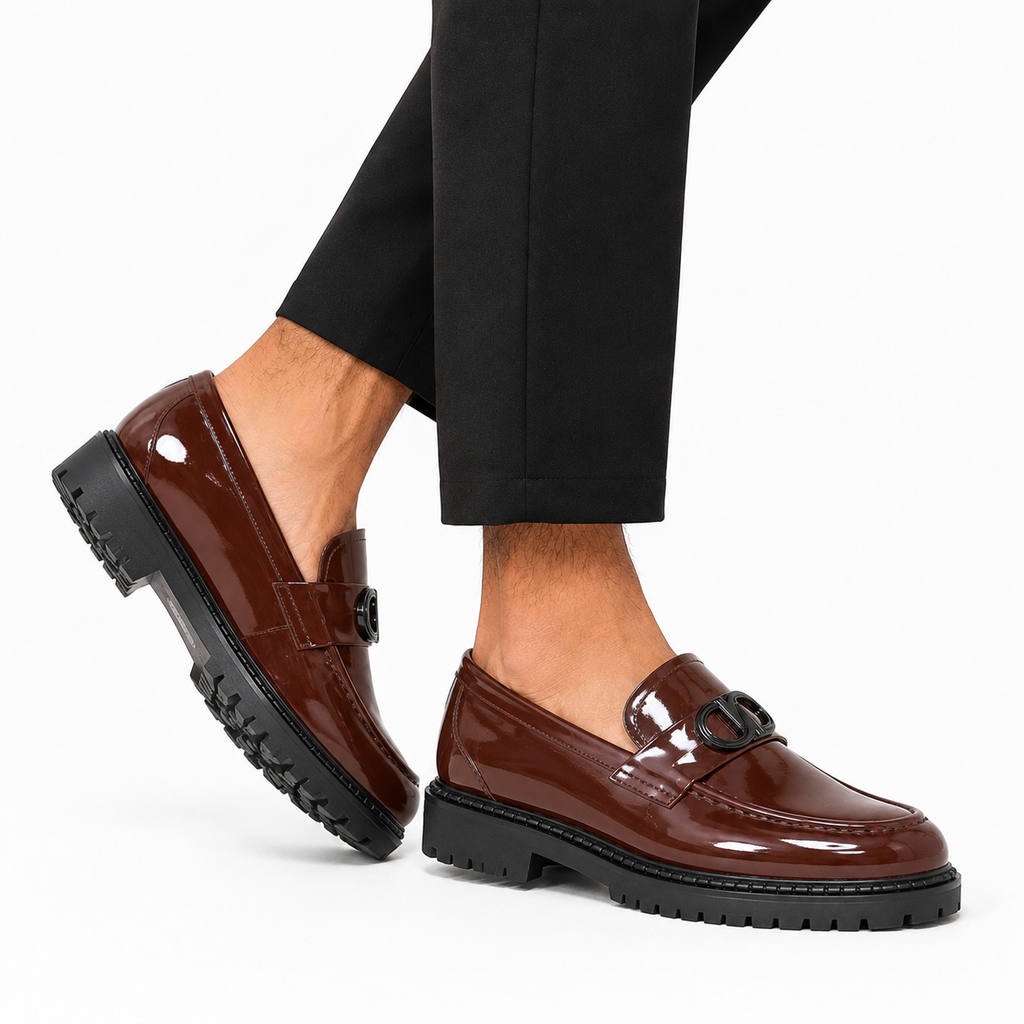 Kişi üçün Qəhvəyi Laklı Loafer Ayaqqabı