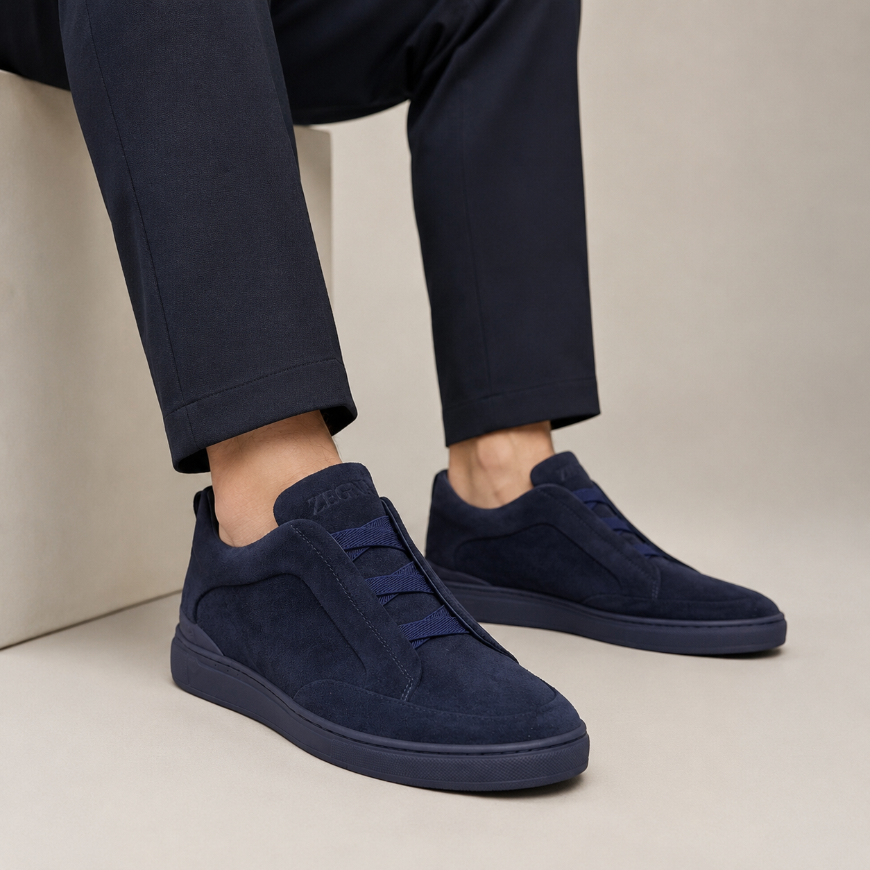 ZEGNA Kişi üçün Tünd Göy Zamşa Sneaker