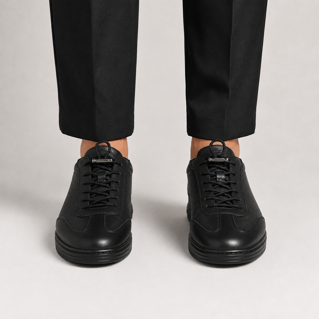 Kişi üçün qara dəri bağcıqlı gündəlik sneaker