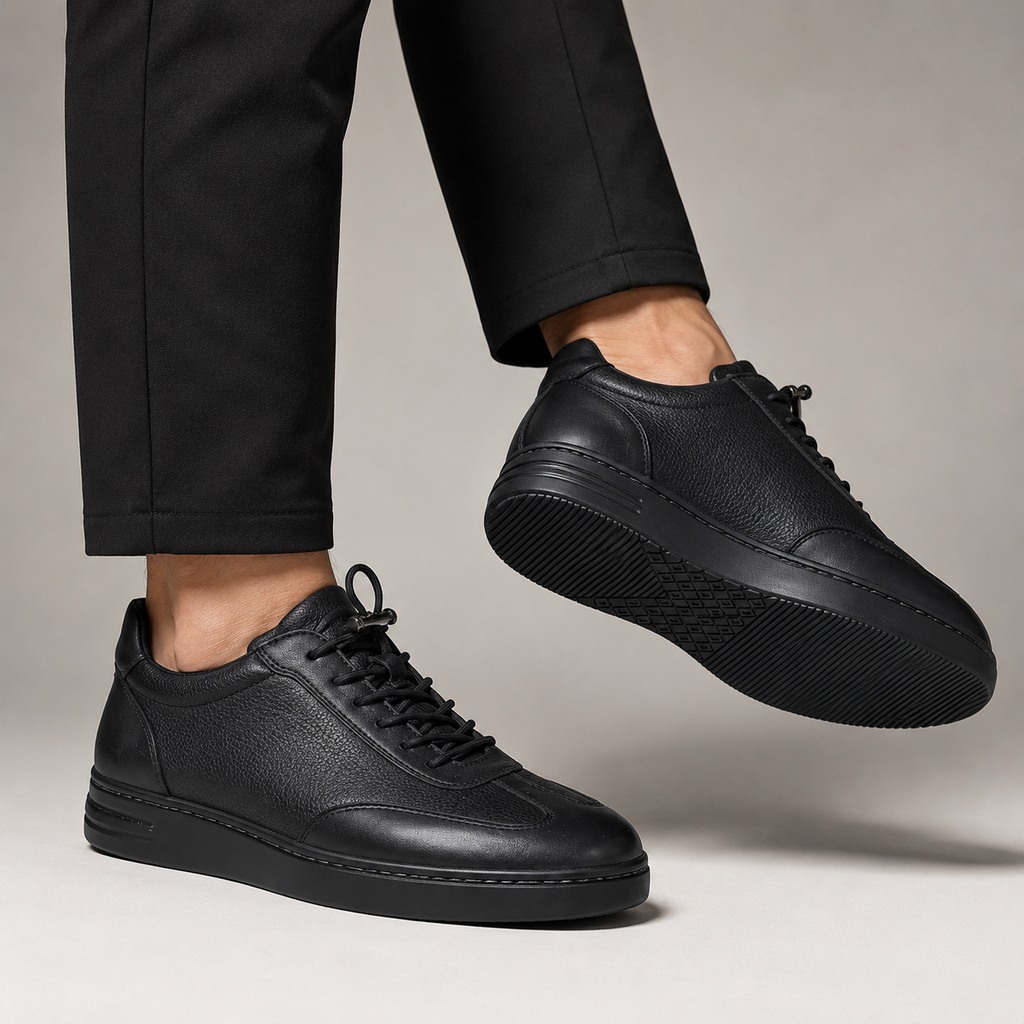 Kişi üçün qara dəri bağcıqlı gündəlik sneaker