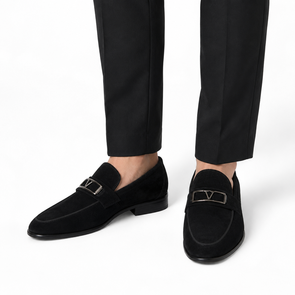 Kişi üçün Qara Zamşa Loafer – Metal Detallı Klassik Model