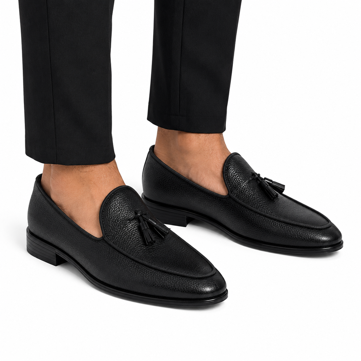 Kişi üçün Qara Dəri Loafer – Saçaq Detallı Klassik Model