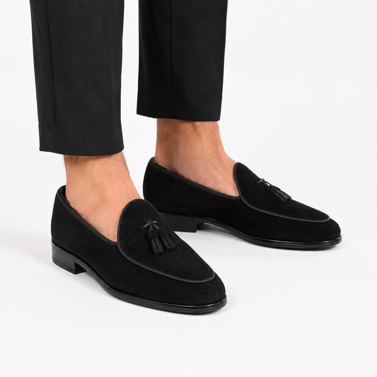Kişi üçün Qara Zamşa Loafer – Saçaq Detallı Klassik Model