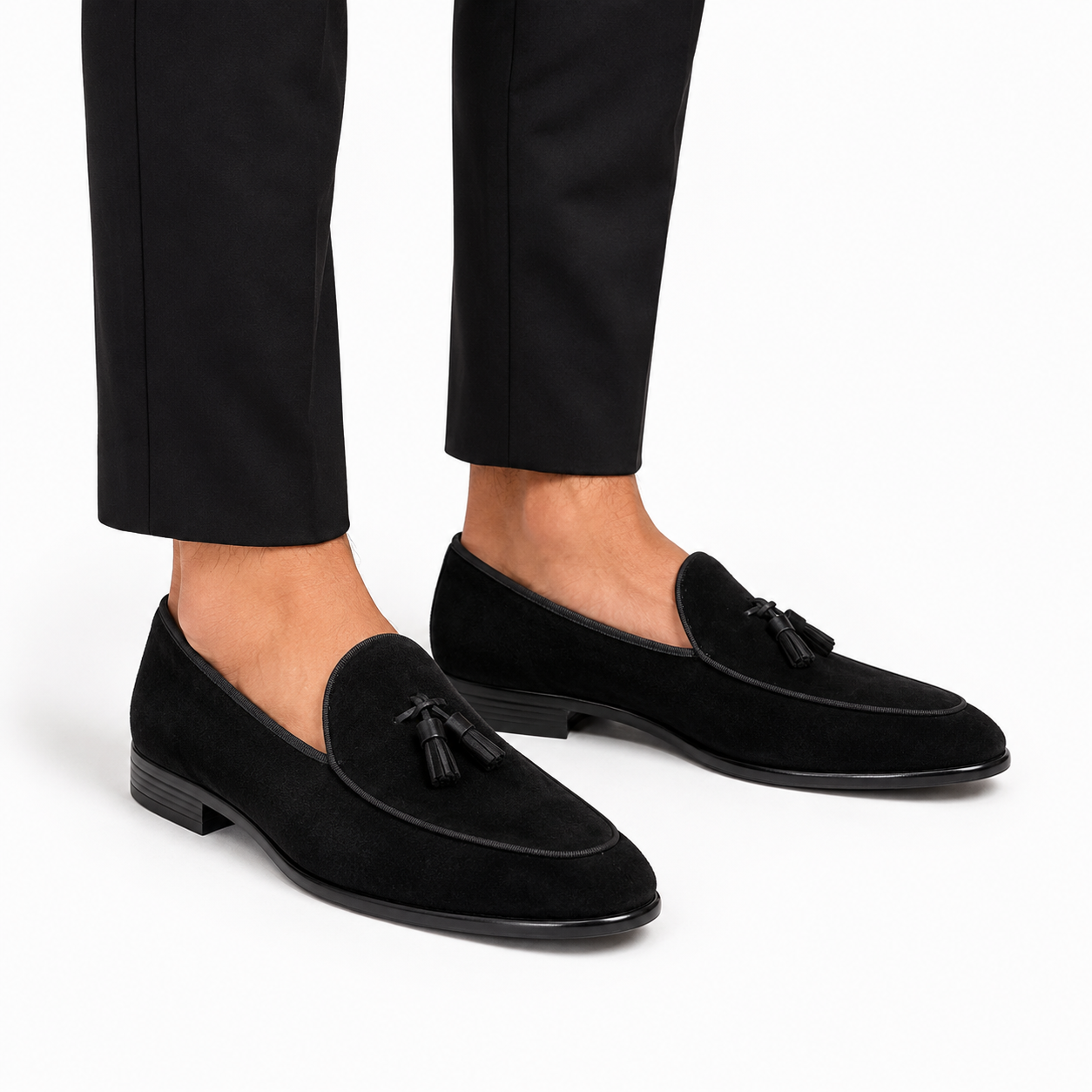 Kişi üçün Qara Zamşa Loafer – Saçaq Detallı Klassik Model