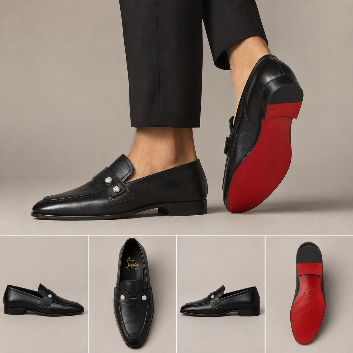 Kişi üçün Premium Qara Dəri Loafer Ayaqqabı – Kristal Detallı Elegant Model